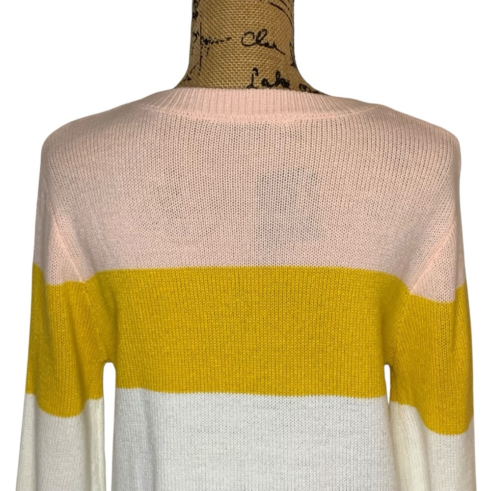 Elodie Multicolor Striped Crew Neck Balloon Sleeve Knit Sweater Size S - Picture 7 of 13